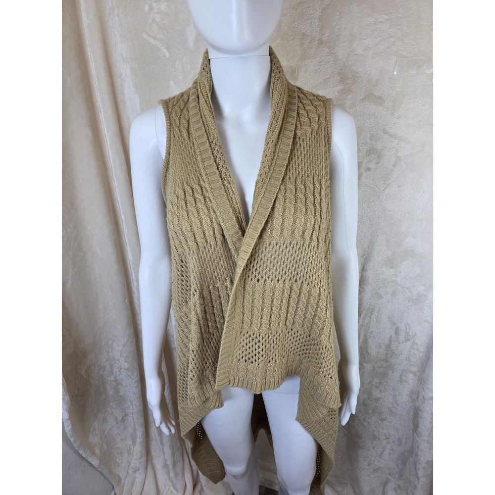 Charming Charlie Tan Cable Knit Longline Vest Open Front‎ Cardigan Small Boho